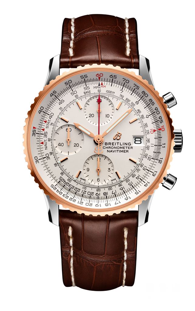 14_Navitimer 1 Chronograph 41 with mercury silver dial and brown alligator leather strap
