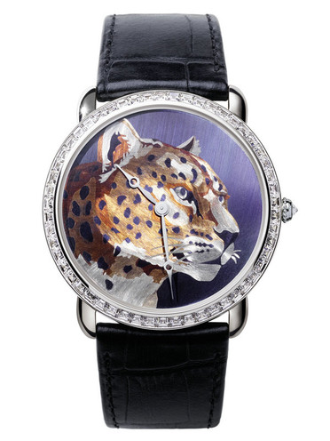 卡地亚Ronde Louis系列焰金工艺猎豹装饰腕表HPI01158
